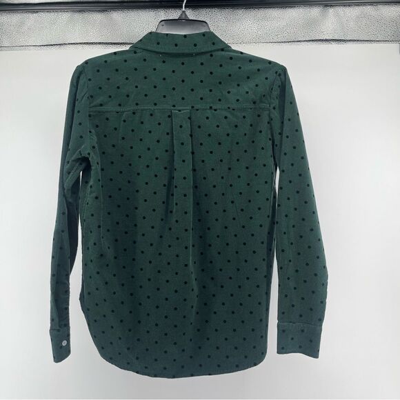 LOFT Women’s Green Black Velvet Dot Corduroy Everyday Button Front Shirt XS - Picture 10 of 14